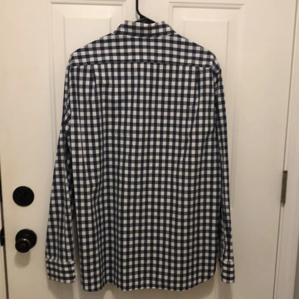 J Crew Buffalo Check Blue White Button Down Shirt Mens 16 - 16.5